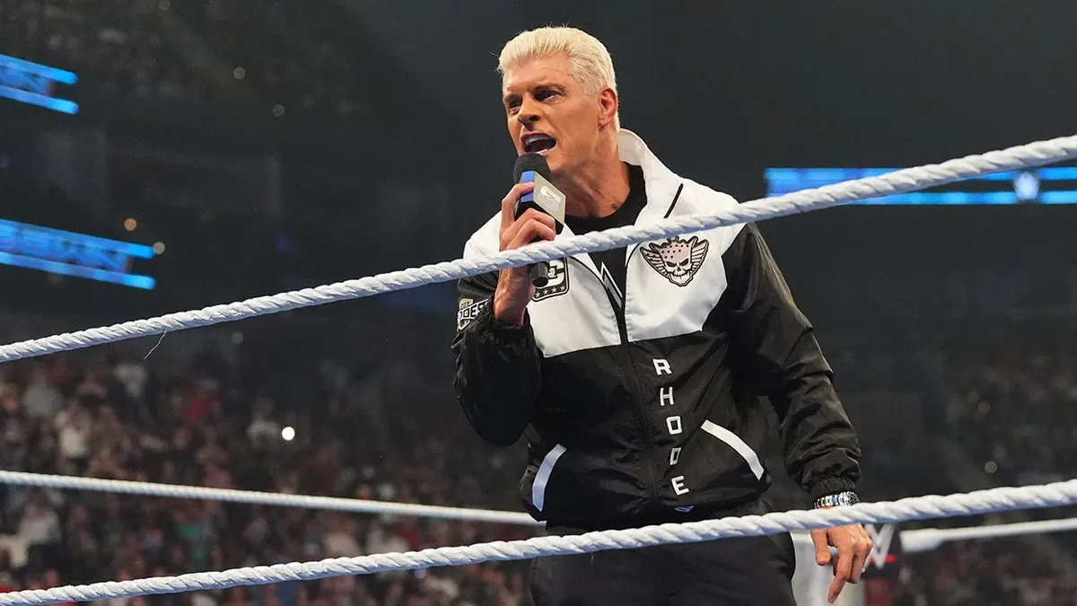 Cody Rhodes speaking during SmackDown at VyStar Veterans Memorial Arena in Jacksonville, Florida