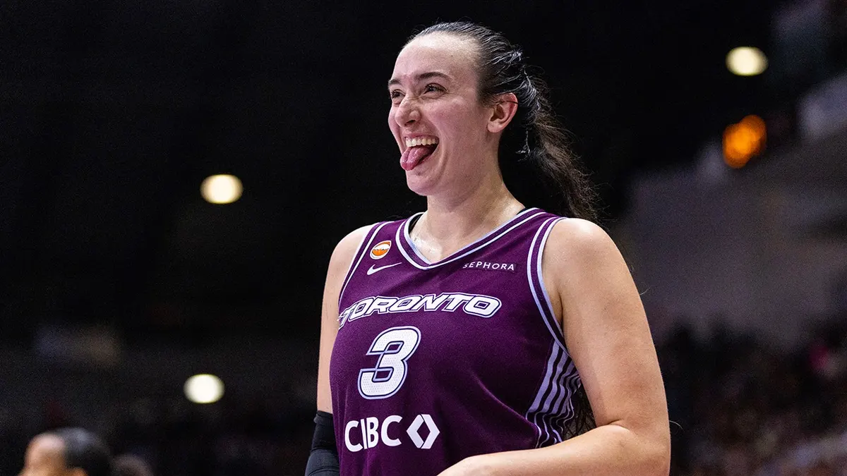Marina Mabrey wearing Toronto Tempo uniform reacting during WNBA game at Coca-Cola Coliseum