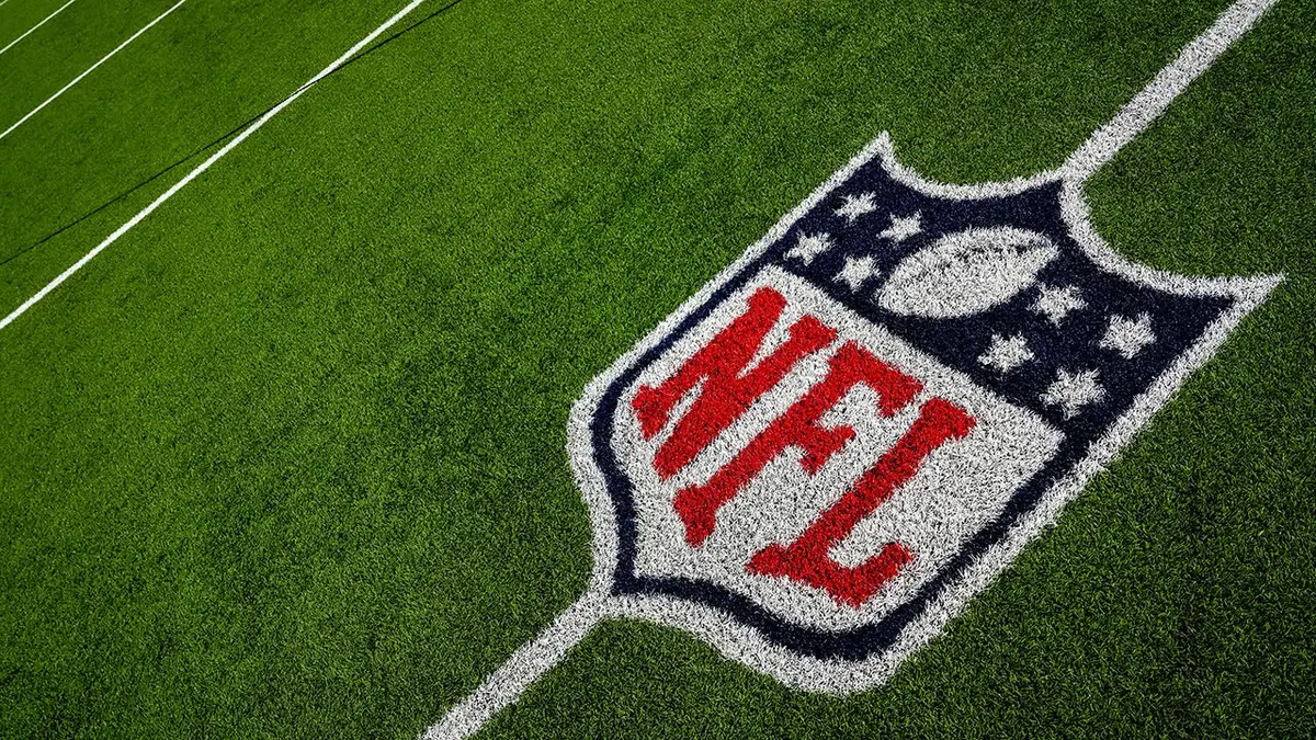 NFL logo on the field at Highmark Stadium in Orchard Park, New York
