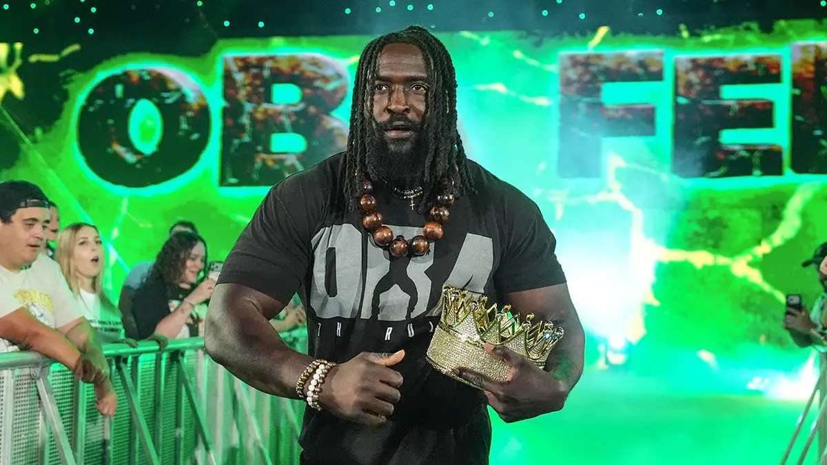 Oba Femi making his entrance during Monday Night RAW at Boardwalk Hall Arena in Atlantic City