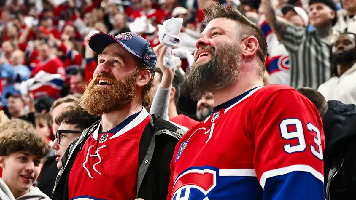 WWE Superstars Sami Zayn and Kevin Owens watching hockey game at Bell Centre in Montreal